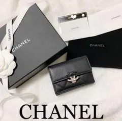 美品　CHANEL シャネル ウォレット 三つ折り 財布 ブラック カーフスキン