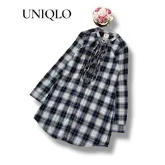 UNIQLO ユニクロ　レディース　フランネルシャツ　ひざ丈ワンピース　青　L