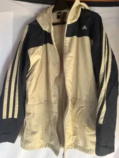 adidas フード付きナイロンジャケット L アイボリー/ネイビー