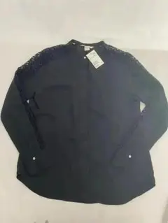 【新品・未使用】H&M レーススリーブシャツ 黒 M