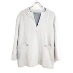 ジャケット ジャガード織 グレー チュニック トップス M Vスリット