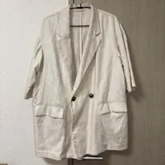 【GU】リネンブレンド ハーフスリーブダブルブレストジャケット L