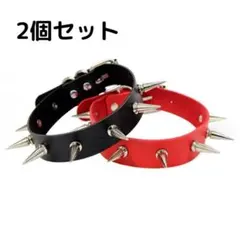 【２色セット】レザーチョーカー トゲトゲ 地雷系 パンク ロック 首輪 黒 赤