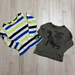 ムージョンジョン 長袖Tシャツ 2枚セット ボーダー 恐竜柄 110cm
