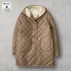 キルティングジャケット ロング丈 フード付き 裏ボア 中綿 軽量 ベージュ