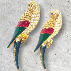 セキセイインコ オウム 鳥 ブローチ ヴィンテージ アンティーク 2個セット