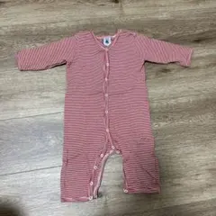 PETIT BATEAU 赤と白のストライプロンパース 6m