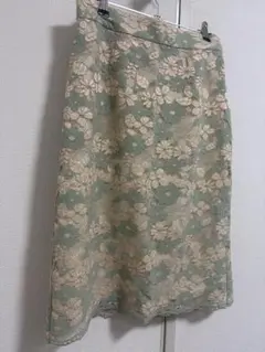 【No101】グリーン 花柄 レース タイトスカート