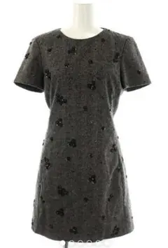 ZARA ヘリンボーン エンブロイダリー ミニワンピース XS グレー ブラック