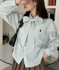 水色チェック柄長袖ポロシャツ POLOのサムネイル
