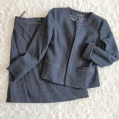 INDIVI ダークネイビー ツイードスーツ ジャケットM スカートL