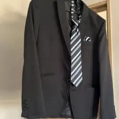 黒スーツ・ストライプネクタイ・白シャツセット160卒業式