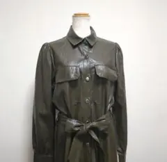 ザラ フェイクレザー ロングシャツワンピース マキシ丈 緑 カーキ USA S