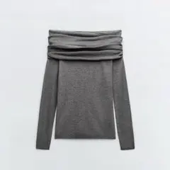 ZARA グレー オフショルダー 長袖ニット