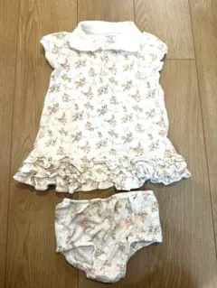 24M 90 ラルフローレン　白地に小花柄のフリル付きポロシャツとショーツ