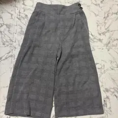 グレー系チェック ワイドレッグ ガウチョパンツ
