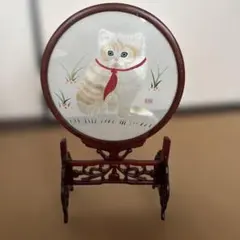 アンティーク中国美術 工芸品 中国蘇州 刺繍 猫ねこ 両面刺繍 刺繍額