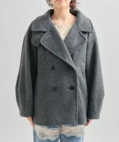 【mystic】ウール混シャギーミドルコート　チャコールグレー　1 訳アリ