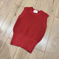 ベイジ きれいめ シンプル 上品 大人 春夏 ノースリーブ リブ ニットトップスのサムネイル