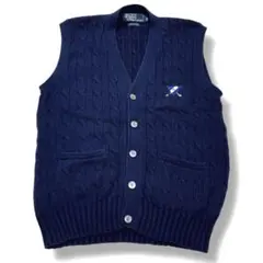 ポロバイラルフローレン コットンニット ベスト 刺繍 ネイビー S ケーブル編み