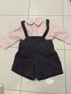 monbebe モンベベ　ベビー　サロペット　M バースデイ　コトリ　シャツ80