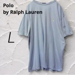 90s ラルフローレン Tシャツ 水色 黄色ポニー ボロ グランジ ダメージ L