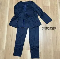 パンツスーツ L ペプラム セットアップ フォーマル ネイビー 卒業式 上下 紺