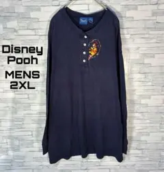 【USA古着】プーさんヘンリーネック2XL プーティガーピグレッド刺繍リブ