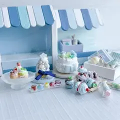 ミニチュアスイーツ　青　ブルー系　お菓子屋　マカロン　ケーキ　パステルカラー