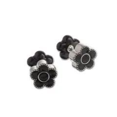 マリークワント　パールデイジーデュオ ピアス　ブラック×シルバー