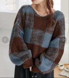 Discoat チェックショート丈カーディガン　ブルー