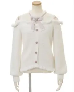 LIZ LISA レイヤード風肩あきニットホワイト オフショルダーフワフワニット