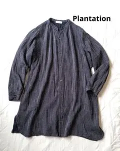 極美品　Plantation　ロングブラウス　チュニック　和調　日本製　ネイビー