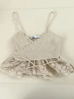 ZARA エンブロイダリー コントラスト ニットトップス