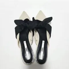 ZARA ポインテッドトゥミュール 37 ベージュ/ブラック