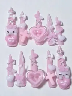 ♡現品♡地雷系　量産型　平成女児　スーパーロングネイルチップ　ねこ　ピンク