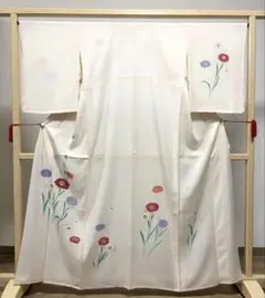 B◇着物くつろぎ 夏物 露草模様 銀彩 正絹 訪問着 薄物 絽 紗 着物 24