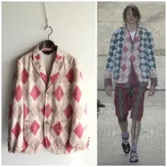 コムデギャルソンオムプリュス 製品プリントアーガイルジャケット S ピンク