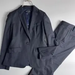 美品　インディヴィ　ストライプ　ジャケット　パンツ　セットアップ　濃紺　Sのサムネイル