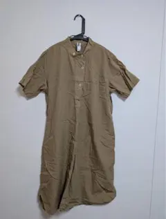 ベージュ 半袖 シャツワンピース Lサイズ