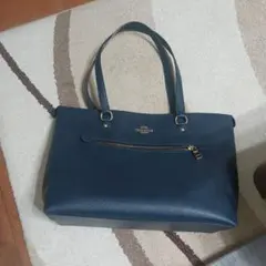 COACH コーチ レザー トートバッグ ネイビー ゴールド金具 A4収納可