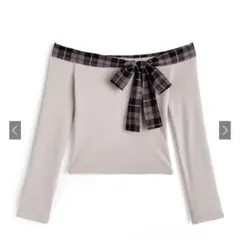 チェック柄リボンオフショルダートップス[ks162]　GRL