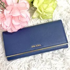 美品✨PRADA サフィアーノ 長財布 ネイビー フィオッコ リボン