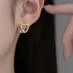 No.305 シルバー925メッキ バイカラー ハート フープピアス 上品