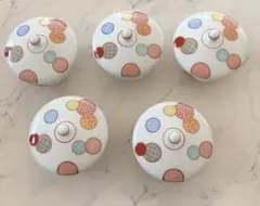 深川製磁　蓋付き湯呑み　5客セット　有田焼　赤絵丸紋　訳あり