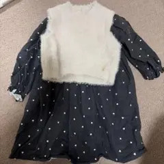 petitmain ネイビー ドット柄 ワンピース セーター重ね着ワンピース