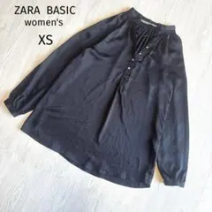 【ザラベーシック】 サテン風 長袖シャツ ブラウス 黒 ブラック パフスリーブのサムネイル