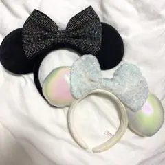 Disney ディズニー ミニーちゃん カチューシャ 白 黒 2点セット
