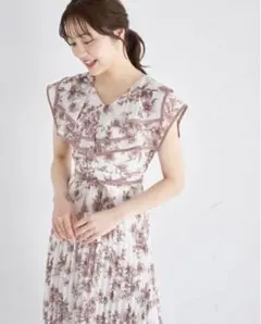 tocco closed ビックカラーウエストリボンフラワープリーツワンピース