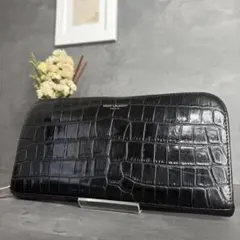 【希少】サンローラン ラウンドファスナー 長財布 クロコダイル型押し メンズ